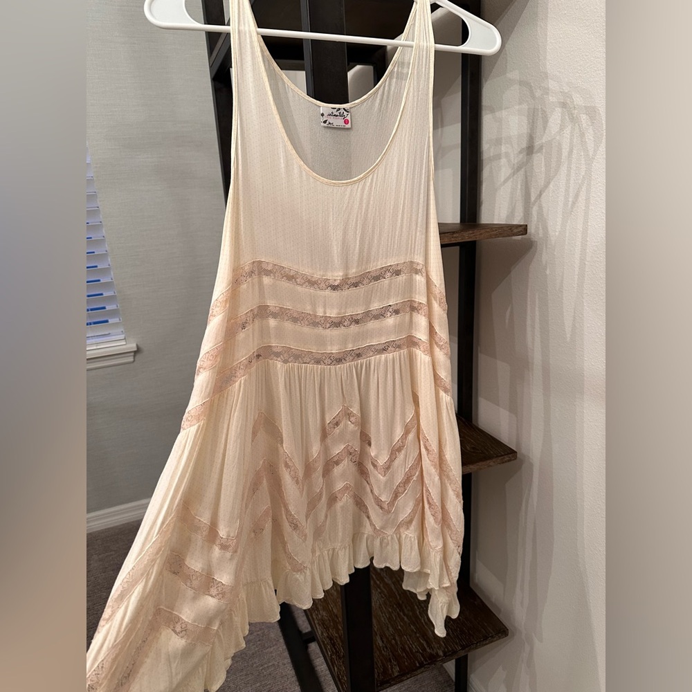 Free People Ivory Lace Boho Slip Dress Flowy Trapeze XS Festival Beach
